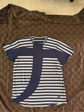 Men's Navy and White Striped Short Sleeve Tee by Marithe Francois Girbaud SizeXX